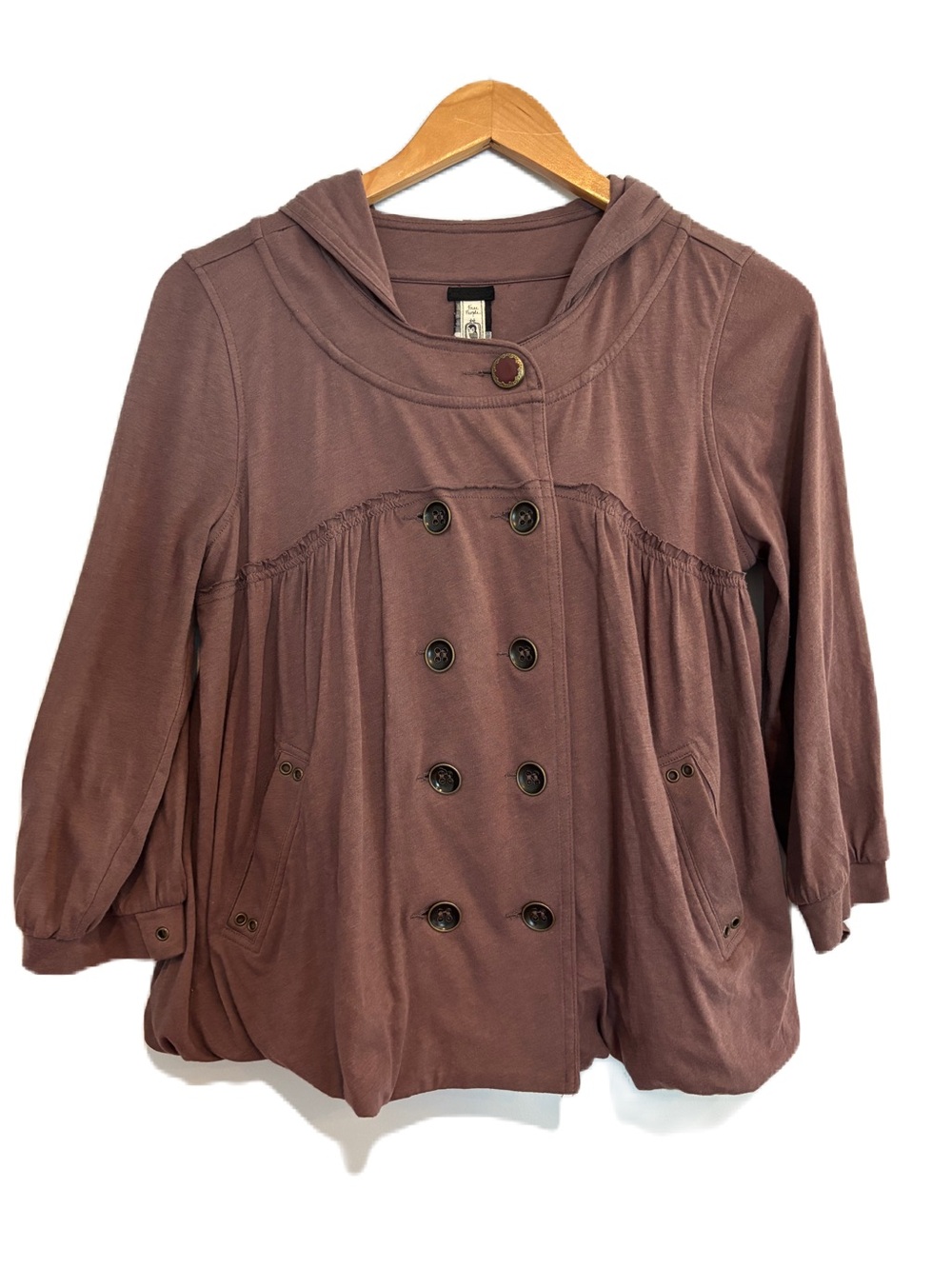 Free People Mauve Double-Breasted Hooded Swing Top Size M